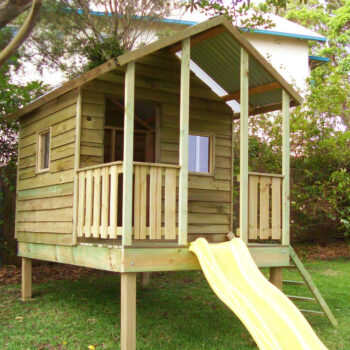 cubby house 2.8m x 1.8m with deck, x1 side rail, x2 sliding perspex, ladder, slide, 1mtre elevation $2600 Installed