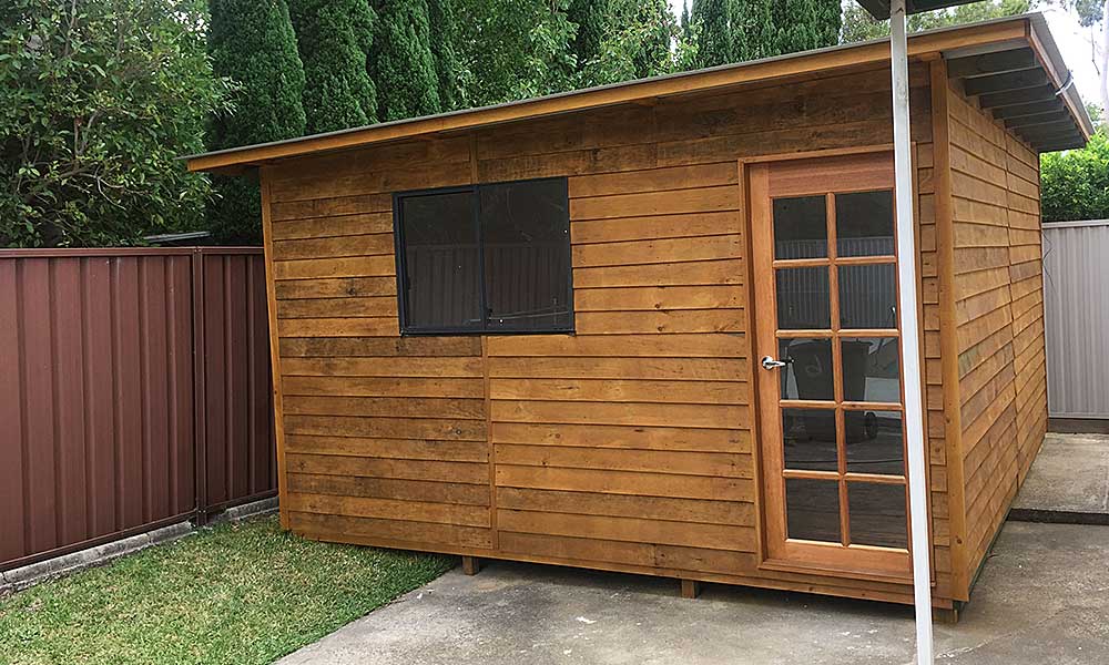 hardwood-garden shed with french door and windows
