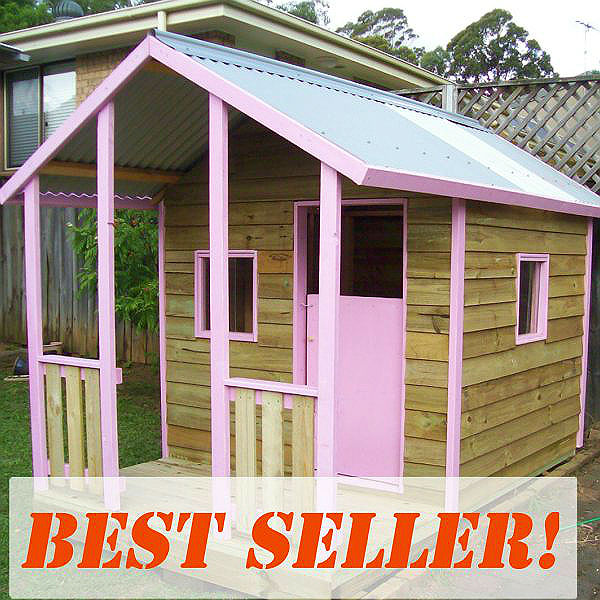 medium flat pack cubby house kit with verandah, x2 perspex windows, stable door, pink trim $2160 with fun accessory set